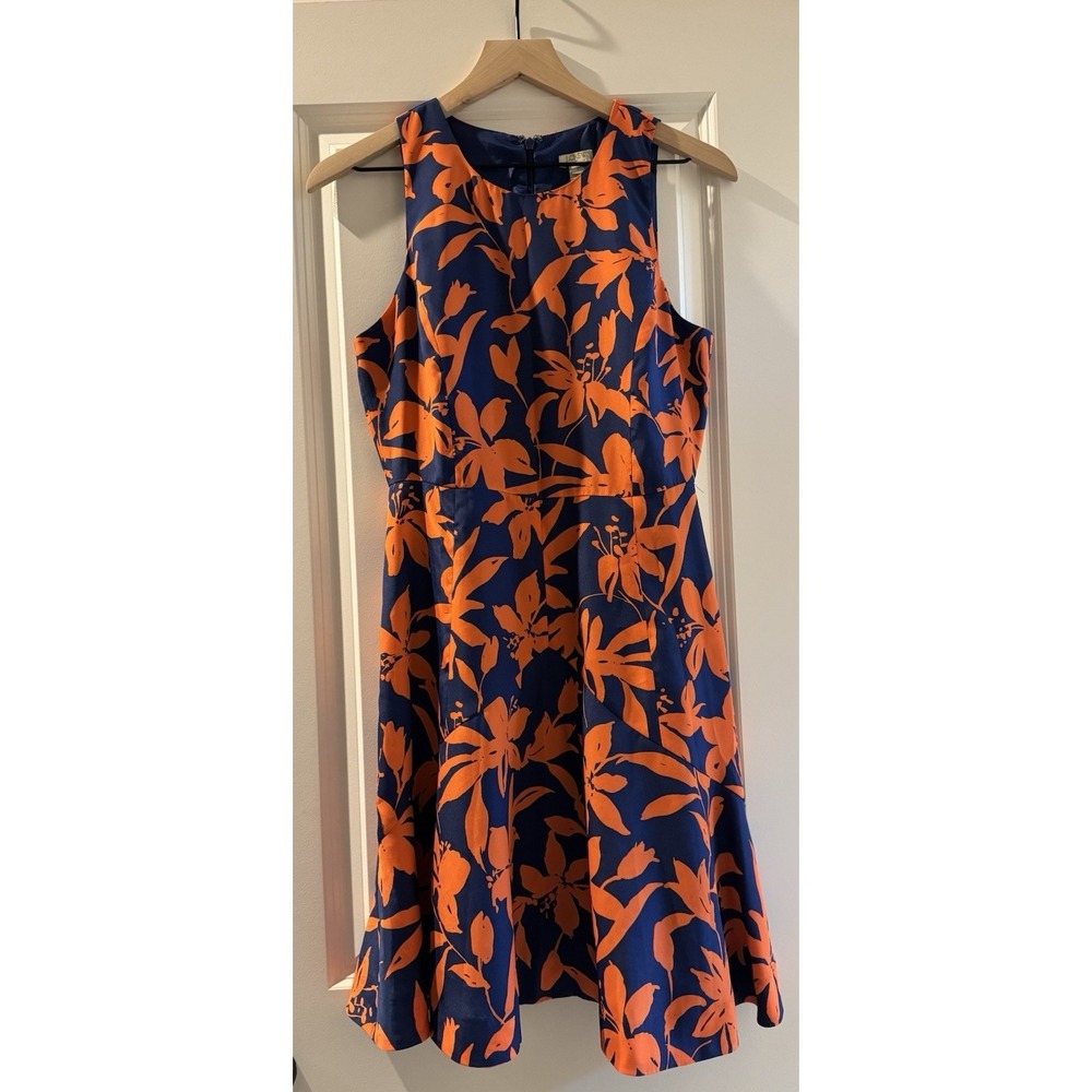 J. Crew Floral Fit Flare Dress Blue Orange Sleeveless Back Zip Womens 2 Game day